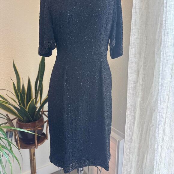 Mark & John by Gopal Women’s Medium Dress Black Beaded Short Sleeve 80s Cocktail - Picture 4 of 4